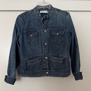 First Issue A Liz Claiborne Co Dark Military Style Denim Jacket Size L Petite